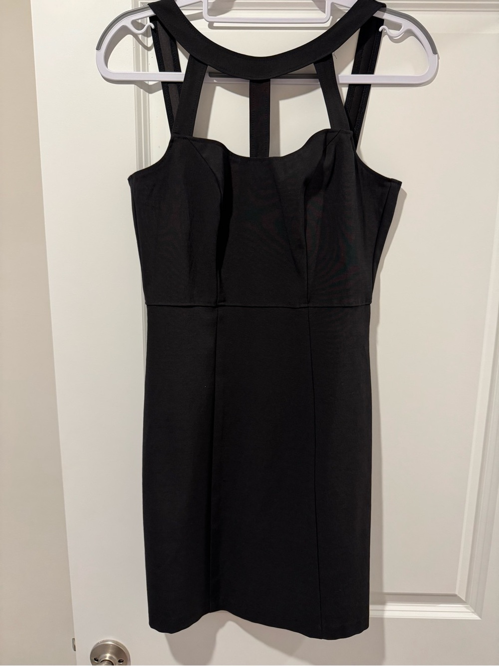 Vintage Cache Black Bodycon Cocktail Dress S Made in USA Rayon Acetate Lycra Lit - Picture 2 of 8